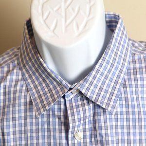 UNTUCKit Men's white and blue plaid long sleeve Wrinkle Free shirt XL